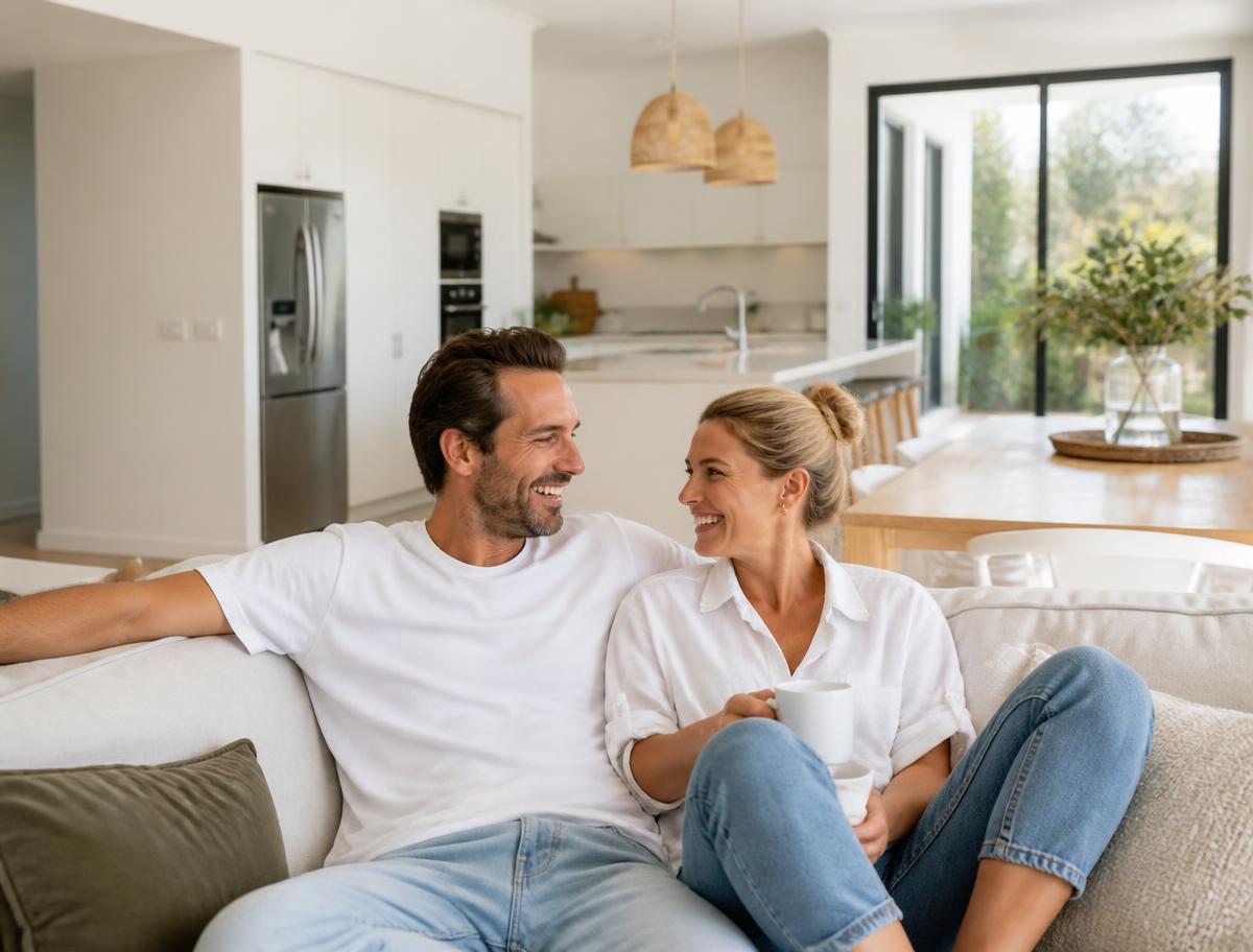Happy Sydney couple relaxing in their freshly cleaned home